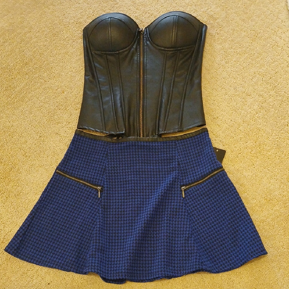 Windsor Gothic Faux Leather Corset Bustier Top M FREE skirt